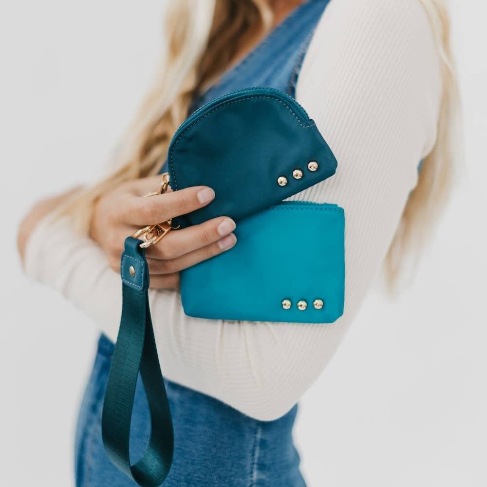 Dolly Dual Pouch Wallet Wristlet – Teal & Navy